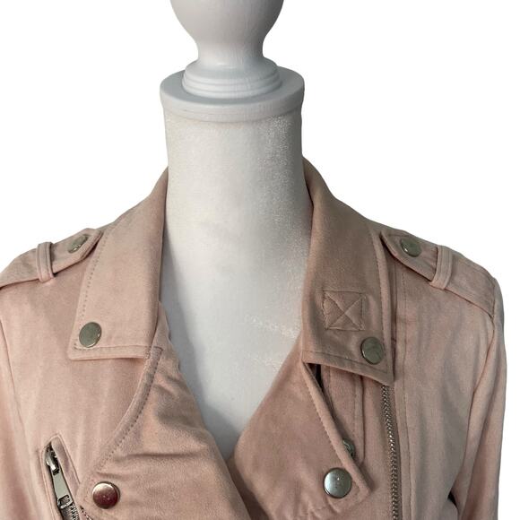 Ashley Outerwear Cropped Moto Jacket Pink Asymmetrical Zip Belt S Faux Suede Y2K - Picture 11 of 13